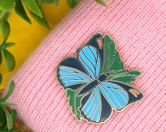 Azure Butterfly Hard Enamel Pin: Gold Plated Lapel Pin
