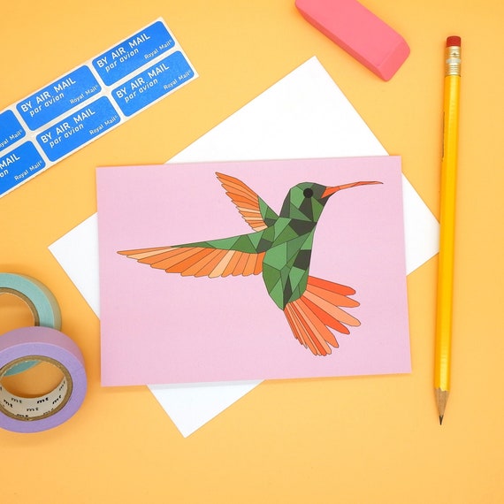 Download Geometric Hummingbird A6 Blank Greeting Card With Envelope Etsy