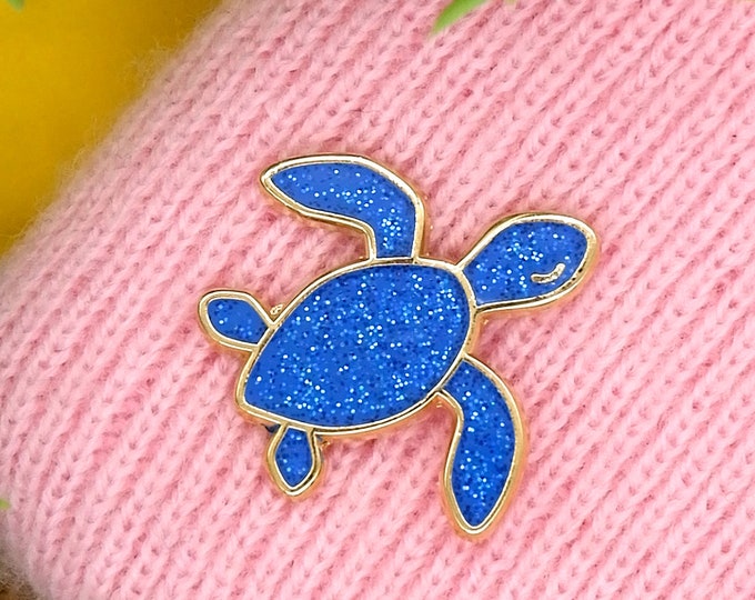 Sea turtle glitter mini enamel pin. Ocean animal hard enamel lapel pin. Board filler wildlife lapel pins.