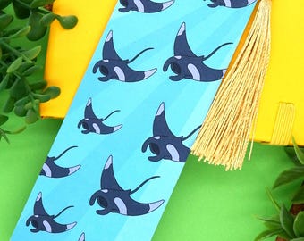 Manta ray bookmark. Luxury Velvet Soft Touch Bookmark.
