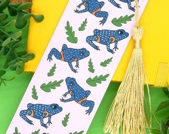Galaxy frog illustrated bookmark. Velvet laminated soft touch bookmark.