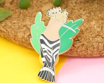 Eurasian Hoopoe Enamel Pin: Gold Plated Bird Lapel Pin