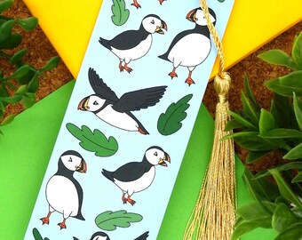 Atlantic Puffin bookmark. Luxury Velvet Bookmark. Bird illustration