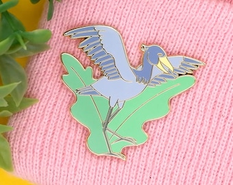 Shoebill hard enamel gold plated lapel pin