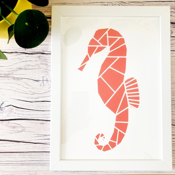 *UNFRAMED* Fab Picture Gift Watercolour Print Yellow Seahorse Wall Art A4