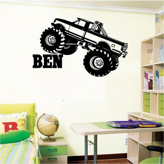 Large Personalised Monster Truck Name Bedroom Nursery Wall Art Sticker