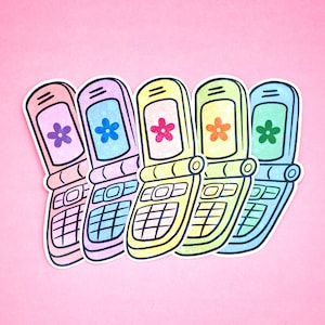 Holographic Y2K Retro Flip Phone / Cell Phone - Decal Stickers | Planner Stickers | Laptop Stickers