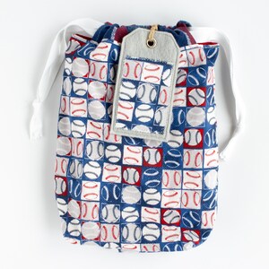 America&#39;s Pastime + Bold Red Reversible Fabric Gift Bag and Reusable Gift Tag Set | Finney & Roo Sustainable Gift Wrap