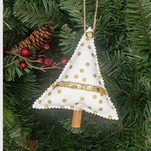 White and Gold Cinnamon Tree Ornament | Handmade Holiday and Home Decor | Fabric Hanging Tree to Add to Garland, Wreath, Bowl or Basket