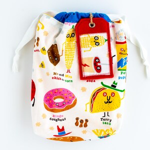 Snack Time Friends + Sunshine Yellow Reversible Fabric Gift Bag and Reusable Gift Tag Set | Finney & Roo Sustainable Gift Wrap