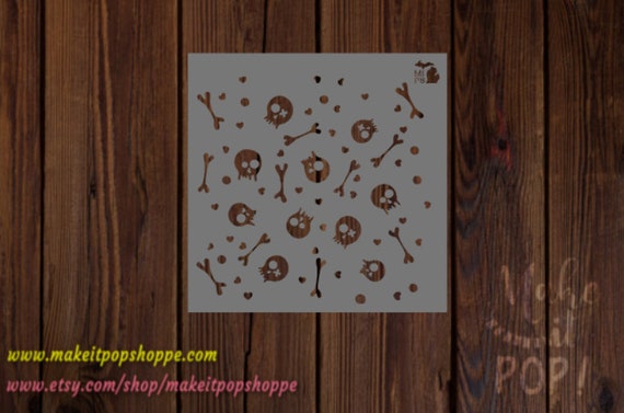 Skulls and Bones Party background Stencil Halloween | Etsy
