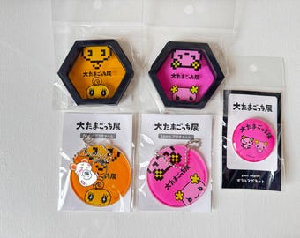 Tamagotchi Exhibit Pink Violetchi Orange Mametchi Hexagon Acrylic Charm Magnet