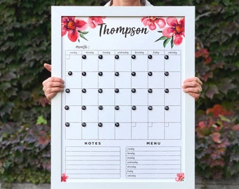 Watercolor Calendar Delightful Poppies!  Framed Family calendar | Floral Framed Whiteboard Calendar with Flowers  #18300