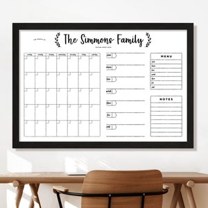 Framed Calendar For Wall, Monthly Calendar with Weekly View, Dry Erase Whiteboard, Personalized, Back to School, Command Center #24115