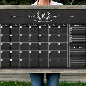 Wreath Calendar 24x36, Chalkboard Wall Calendar, Custom Calendar, Custom Name Calendar, #24101