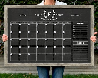 Wreath Calendar 24x36, Chalkboard Wall Calendar, Custom Calendar, Custom Name Calendar, #24101