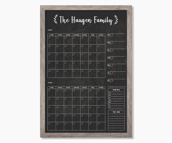 Command Center 2 Month LARGE Chalkboard Calendar Monthly & Weekly Framed Dry  Erase Calendar Magnetic Calendar Option 24176 - Etsy