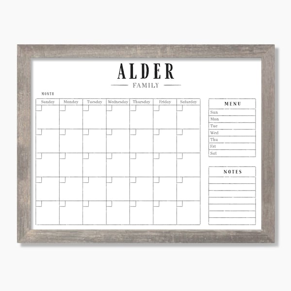 Whiteboard Calendar MEDIUM - Dry erase calendar - Framed calendar - framed calendar  #18200