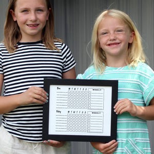 Whiteboard Chore Chart SMALL - Dry erase chore chart - Framed chore chart #816