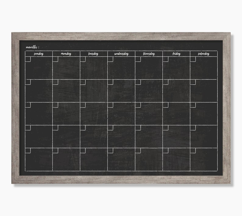 Chalkboard Calendar LARGE Dry Erase Calendar Framed Etsy