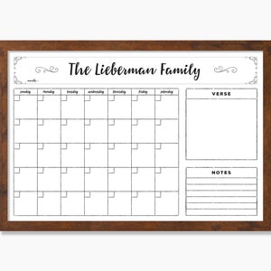 24x36 Dry-erase Whiteboard Family 2023 Monthly Wall Calendar with scripture verse box, Customized Calendar, Daily Planner, Day Month #24117