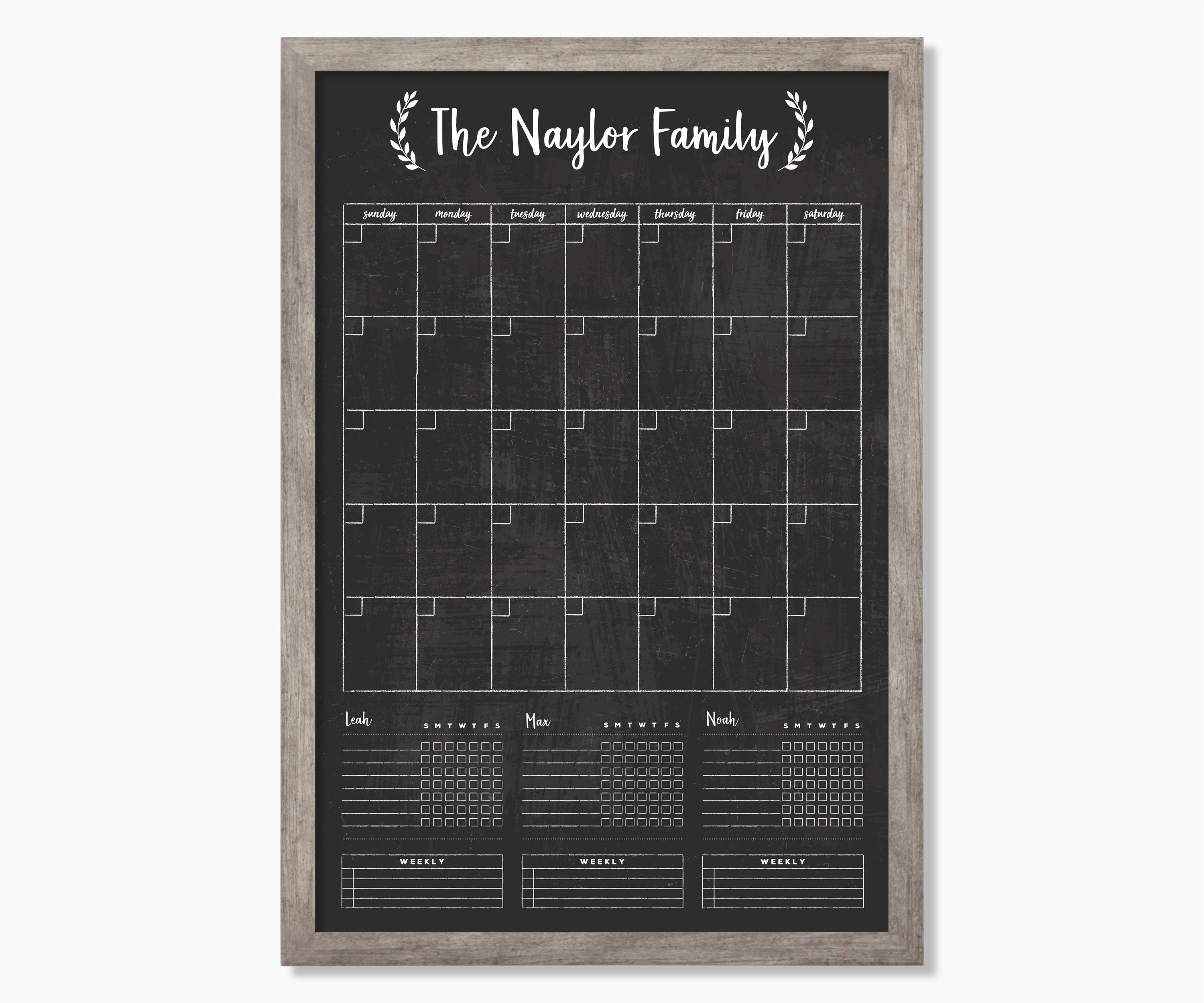 Chalkboard Calendar LARGE With 2 or 3 Chore Charts Dry Erase Calendar  Framed Family Calendar Wall Organization 24134 