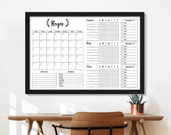 Dry Erase Board Personalized Family Wall Calendar for 2023 |  Framed Custom Wall Calendar | 3, 4, 5 or 6 chore charts | #24159