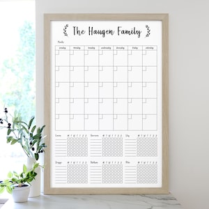 Command Center 5 or 6 Chore Charts and one month LARGE Whiteboard Calendar | Dry Erase Family Calendar | Framed calendar #24207