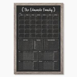 Command Center 2 or 4 chore charts LARGE Chalkboard Calendar - Dry erase calendar - Framed calendar #24154