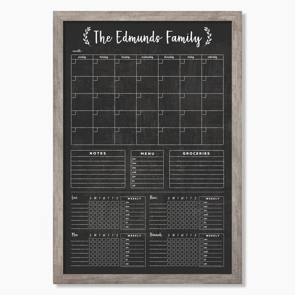 Command Center 2 or 4 chore charts LARGE Chalkboard Calendar - Dry erase calendar - Framed calendar #24154