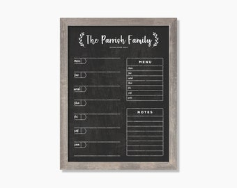 Chalkboard Calendar | Shopping List and Menu | Dry erase calendar MEDIUM - Framed calendar - weekly calendar #18103