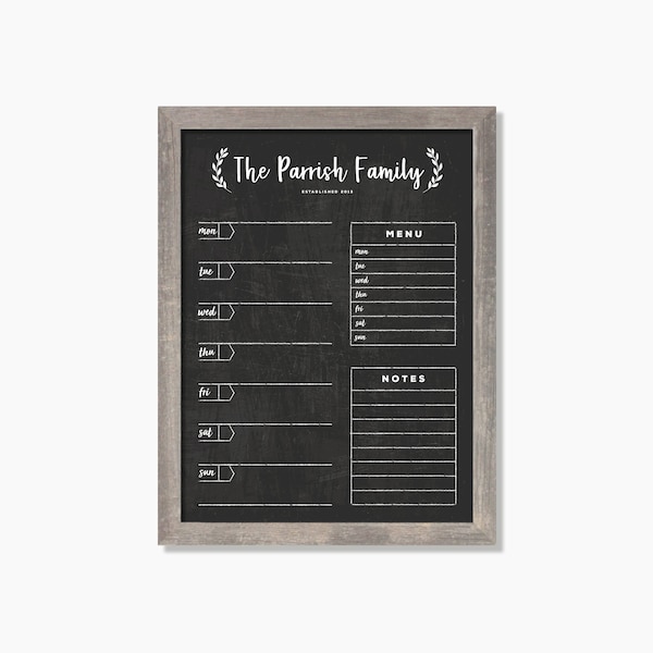 Chalkboard Calendar | Shopping List and Menu | Dry erase calendar MEDIUM - Framed calendar - weekly calendar #18103