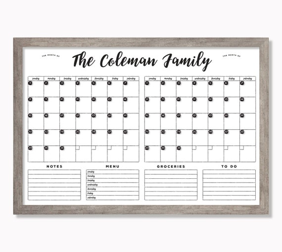 Personalized Dry Erase Framed Monthly Whiteboard Calendar for Wall Large  Calendar for Office or Housewarming Gift 2 Months 24175 - Etsy