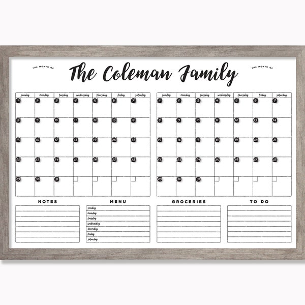 Personalized Dry Erase Framed Monthly Whiteboard Calendar for Wall | Large Calendar for office or housewarming gift - 2 months #24175