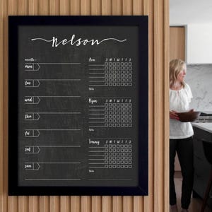 Chalkboard Weekly Menu and 2, 3 or 4 chore charts | Command Center MEDIUM | Dry erase chalkboard weekly calendar | Framed calendar #18102