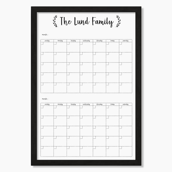 Family Wall Calendar | Personalized Framed Calendar | Minimalist Style Calendar | Magnetic option available - 2 months #24203