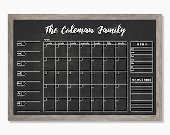 Framed Dry Erase Monthly and Weekly Calendar. Personalized Family Command Center with custom titles for side sections #24210