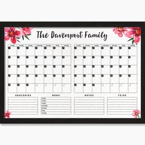 Watercolor Calendar with Poppies, Sunflowers or Oranges | Dry erase Floral Framed Whiteboard Calendar with Flowers - 2 months #24170