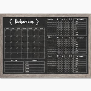 Command Center Large Chalkboard Calendar | Framed Magnetic Calendar Option | 3, 4, 5 or 6 chore charts | #24159