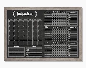 Command Center LARGE Chalkboard Calendar - Dry erase calendar - Framed calendar #24159