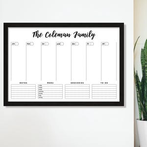 Whiteboard Calendar LARGE - Dry erase calendar - Framed calendar - Command center #24165