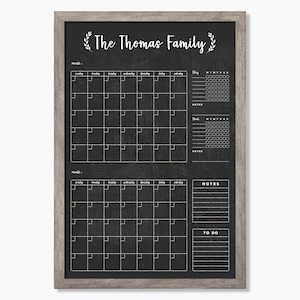 Command Center 2 Month LARGE Chalkboard Calendar - Framed dry erase calendar with 2, 3, 4 or 5 kids chore charts - 2 month  #24137