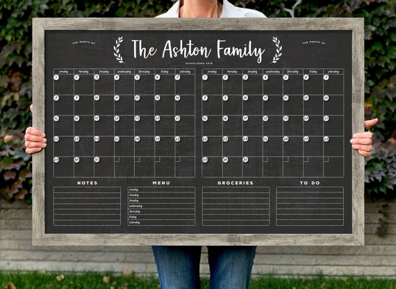 Dry Erase Chalkboard Calendar, Reusable 18x24 or 24x36 Customized Dry Erase  Wall Calendar, Chalkboard Calendar, Family Framed Calendar, 2023 calendar