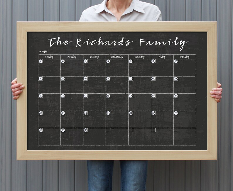 Chalkboard Calendar LARGE Dry Erase Calendar Framed Etsy
