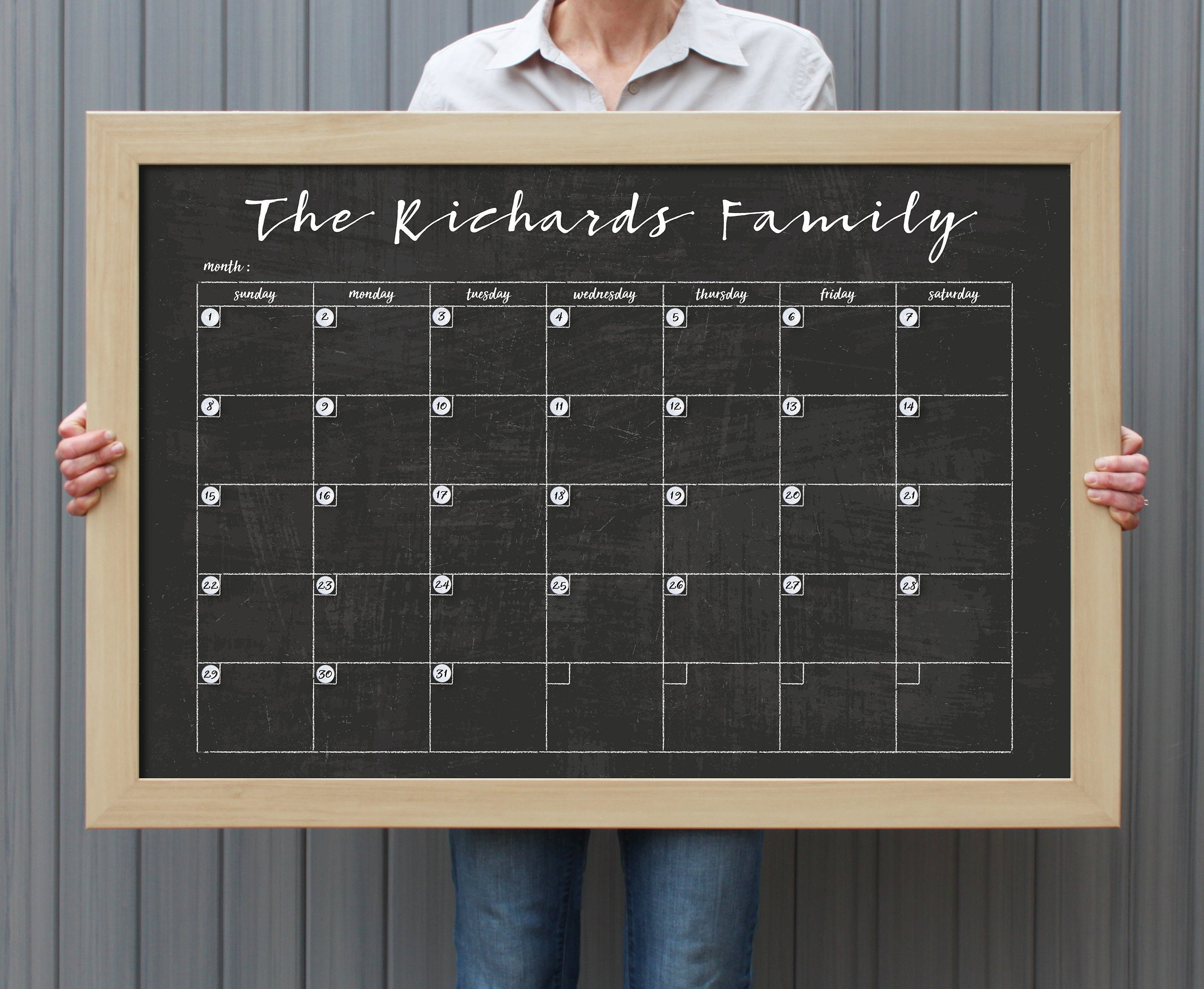 Personalized Calendar , Dry Erase Custom Chalkboard Calendar , 18x24  Calendar, Framed Wall Calendar 1813 Eagleton 