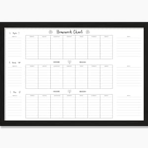 Homework Chart - Whiteboard School work tracker - dry erase calendar - #24192