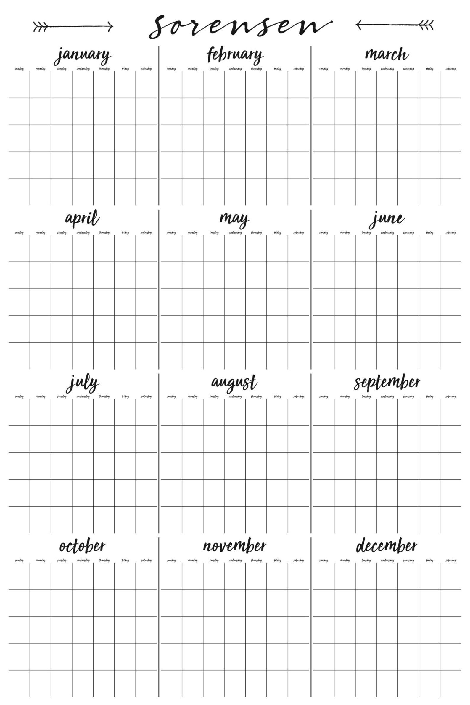 Yearly calendar annual calendar full year calendar large etsy