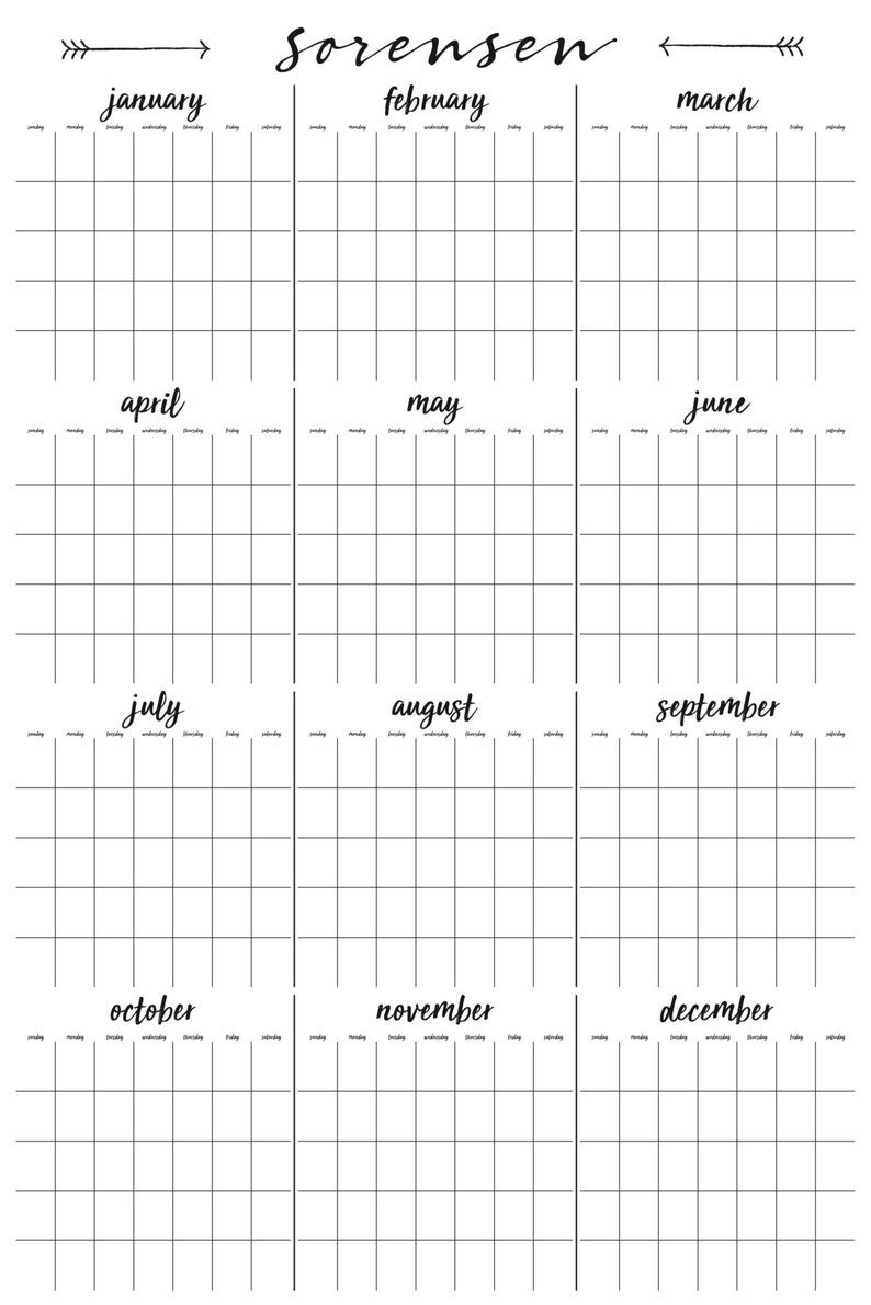 Yearly calendar Annual calendar FULL YEAR calendar LARGE Etsy