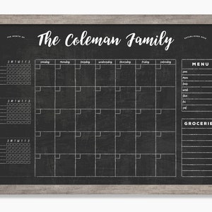 Command Center Calendar | Large 24X36 Wall Calendar | Dry erase chalkboard calendar | Framed Calendar with 2, 3 or 4 chore charts #24191