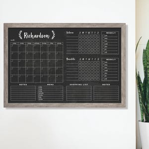 Command Center Large Chalkboard Calendar | Framed Magnetic Calendar Option | 2, 3, 4, 5 or 6 chore charts | #24159